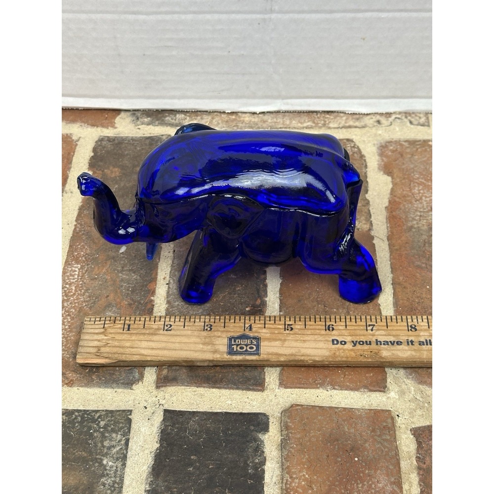 Tiara Glass Vintage Cobalt Blue Elephant Glass Candy Trinket Lidded Dish